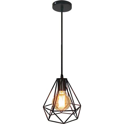 – Lustre suspension filaire noir E27 – Longueur réglable 100cm – Abat-jour 20x20cm en fer anti-corrosion – Design industriel élégant (1/5)