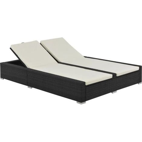 Lit de jardin double tissu beige et résine tressée noire Luvi (1/4)