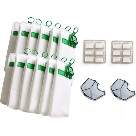 Kit Sac Aspirateur Compatible pour Vorwerk Kobold VK140 VK150 avec Filtre Remplacement - 12 Sacs + 2 Filtres Moteur + 12 Parfums (1/5)