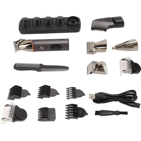 Tondeuse à cheveux électrique étanche, coupe-poils de nez, kit de taille de barbe et de sourcils avec 6 sabots de guidage (1/5)