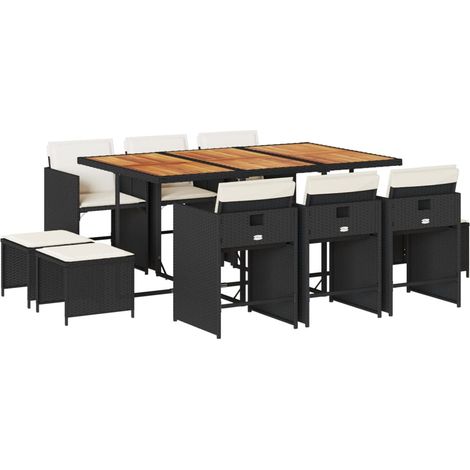 Maison Exclusive - 11-tlg. Garten-Essgruppe mit Kissen Schwarz Po