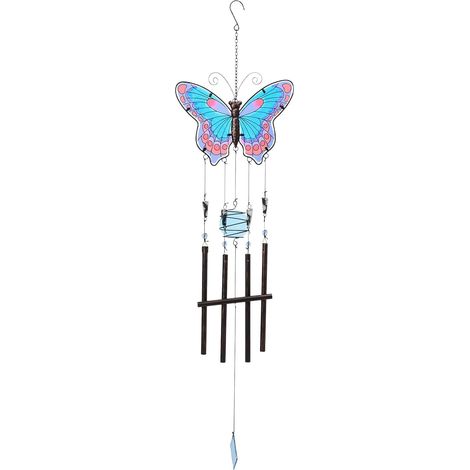 Carillon papillon d'extérieur, carillon en vitrail pour terrasse, jardin, cour, bord de mer, fenêtre, décoration intérieure ou cadeau pour femme (violet) (1/5)