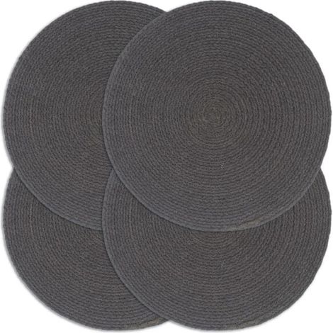 Sets de table, lot de 4, gris foncé, couleur unie, 38 cm, ronds, en coton. (1/5)