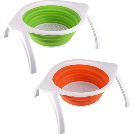 Panier de vidange pliable avec pieds, plaque filtrante avec support, bac à légumes, panier à fruits rétractable, panier de rangement (1/4)
