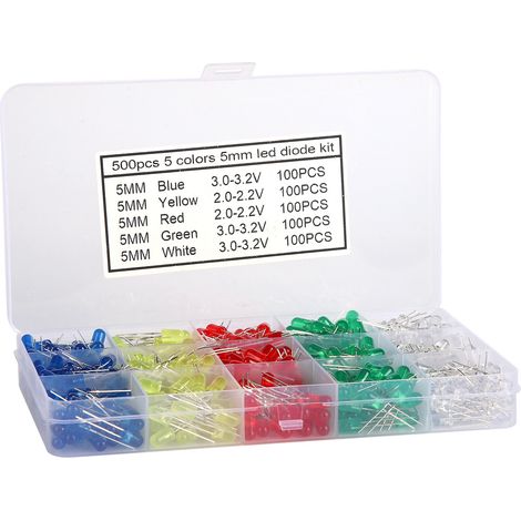 Diodes lumineuses LED 5mm, 500 pièces, différentes couleurs, Kit d'économie d'énergie Non toxique pour la décoration DIY (1/5)