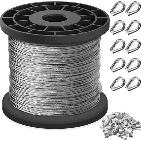 Corde a Linge Exterieur Acier Inoxydable 304 100m x 1.5mm avec 100 Manchons Sertir Aluminium, Cable Fil Etendoir Linge Inox Résistant pour Plantes Grimpantes Jardin, Clôture et Suspension Tableaux (1/5)
