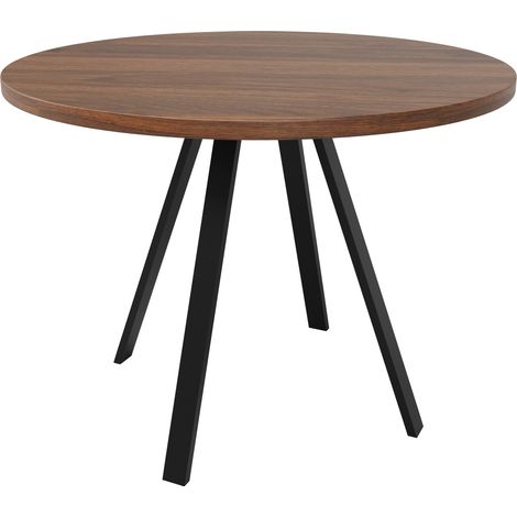 Table à manger ronde en MDF 80x80x75 cm avec pieds en métal noir couleur noyer (1/5)