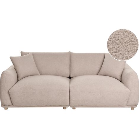 Sofa Beige Boucle Upholstery 3 Seater with Scatter Cushions Wooden Legs Modern Living Room Settee JUBEK (1/5)
