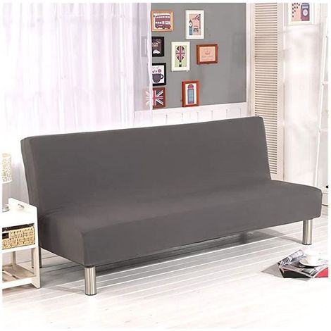 ROCK Housse de clic-clac Polyester 180cm et 210cm Housse de canapé élasticité Style minimaliste moderne Gris (1/4)