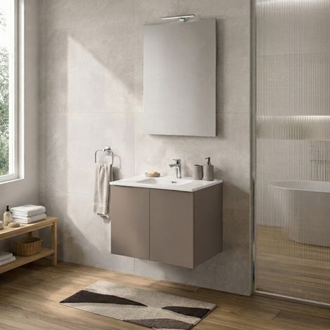 Mobile bagno sospeso 60 cm tortora due ante e lavabo Tierra (1/5)