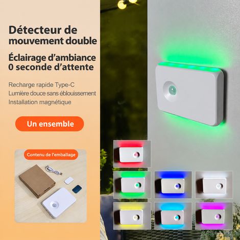 Veilleuse LED Détecteur de Mouvement RGB 7 couleurs Rechargeable 300 mAh Magnétique Sans Fil 1 pièce 7,7 × 2,2 × 10,2 cm 77 g – Livraison gratuite