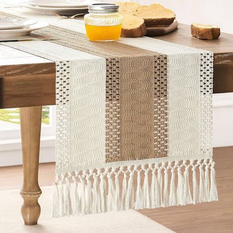 Camino de mesa, 30 x 275 cm, Camino de mesa bohemio, Mantel pequeño para cena, Caminos de mesa bohemios neutros (1/5)