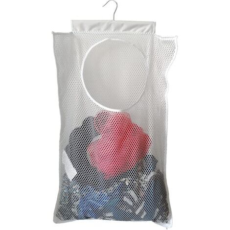 Panier à linge suspendu en maille (76,2 x 50,8 x 5,1 cm) Grand sac à vêtements sales, peut être utilisé derrière la porte, le placard, la caravane et la salle de bain (blanc) (1/5)