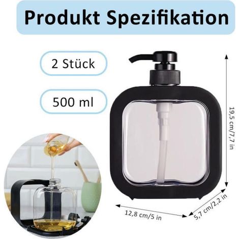 Lot de 2 Distributeurs de Savon 500ml - Rechargeable - Noir - Pour Cuisine et Salle de Bain (1/4)
