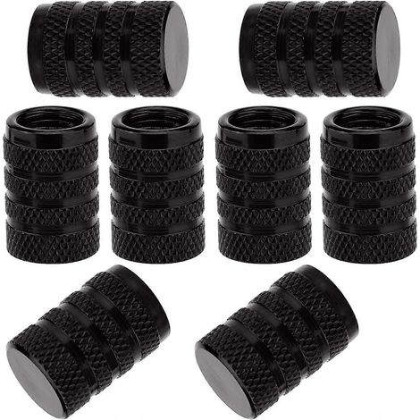 8 cache-valves de pneus, cache-valves universels en aluminium, cache-valves anti-poussière pour voitures, SUV, vélos, camions, motos (noir) (1/4)