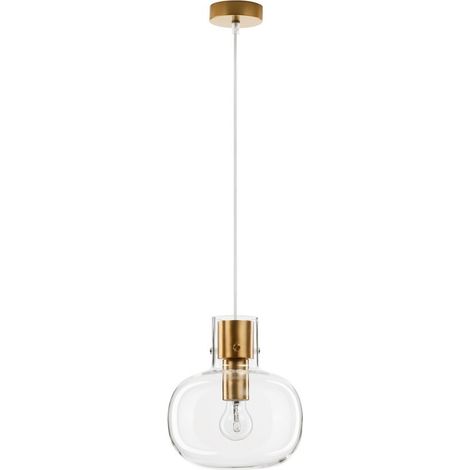 Merano Josef 22cm Globe Suspension Plafonnier Verre Clair Cordon Blanc Laiton Doré Métal LED E27