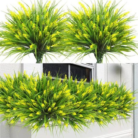 Lot de 12 plantes artificielles - Fleurs de lavande artificielles - Gazon artificiel - Plantes vertes en plastique résistant aux UV - pour jardin, maison, véranda, fenêtre, terrasse, suspension, décor (1/5)