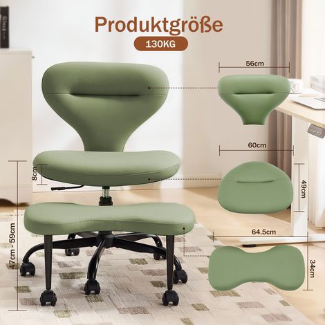 Sillas de asiento curvadas lateralmente y sillas de meditación teocráticas con ruedas silenciosas, también con respaldo más ancho y cojines para bolsos, de cuero verde. (1/5)