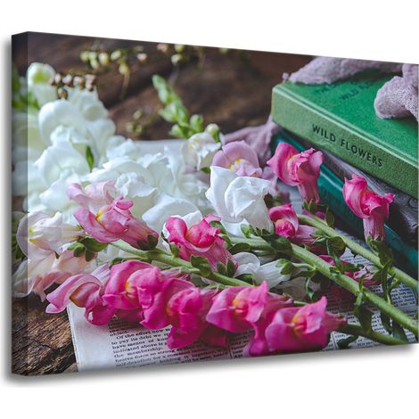 Stampa su tela "Bocche di leone botaniche" 70x50 cm, bouquet di fiori