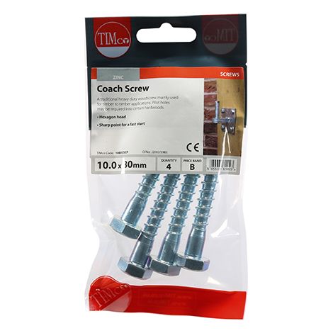 TIMCO Coach Screws Hex Head Silver - 10.0 x 80