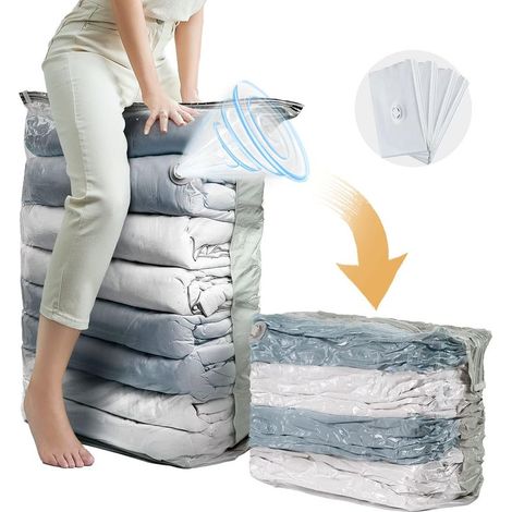 Sac sous vide vetement aspirateur Cube Lot de 4 (80×100×38 cm) Housse de rangement sous vide Gain de Place sac de rangement sous vide Pour Vêtements, Couettes, Oreillers (1/5)