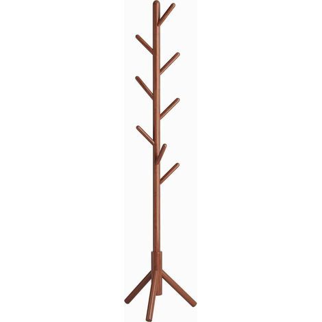 Perchero de madera, soporte para ropa con 8 ganchos, perchero de pie, montaje fácil, para sombreros, ropa, bolsos de mano, bufandas y paraguas (marrón) (1/4)