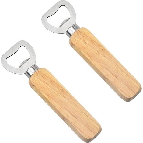 Lot de 2 tire-bouchons en acier inoxydable tire-bouchon manche en bois tire-bouchon bière tire-bouchon personnalisé pour cuisine bar camping (couleur bois) (1/4)