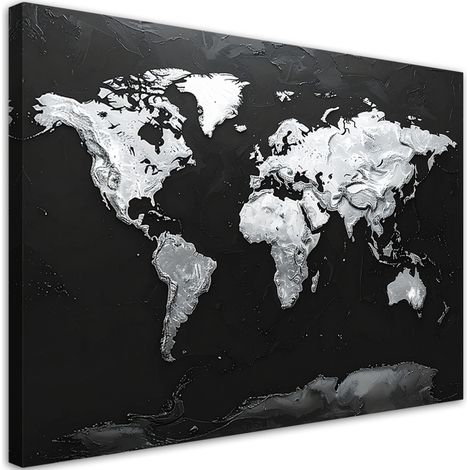 Tableau Moderne, Carte du monde en noir et blanc,30x20 (1/4)
