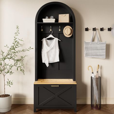 Armoire multifonctionnelle avec range-chaussures, étagère et crochets – Porte-manteau d'entrée, structure robuste en MDF, design moderne, pieds en fer résistants, rangement pratique