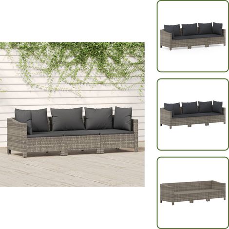 The Living Store Set Divani da Giardino 3 pz con Cuscini in Polyrattan Grigio - Divano angolare