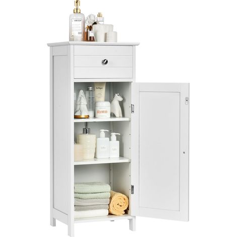 Mobile bagno 35,6 x 30,5 x 88 cm con cassetto e ripiani regolabili stile moderno MDF bianco 200012761