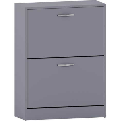2 Drawer Shoe Cabinet Hallway Storage Cupboard Stand, Grey