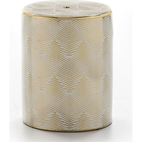 Tabouret 33x33x43 Céramique Blanc/Or (1/3)