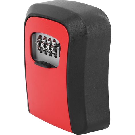 Coffre-fort mural portable en aluminium avec serrure à combinaison à 4 chiffres, boîte de rangement pour clés d'extérieur pour la maison, le garage, rouge (1/5)