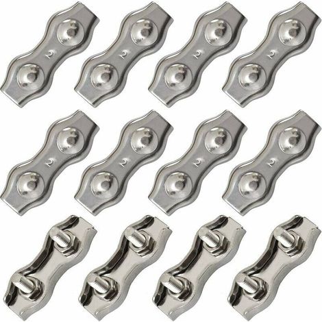 Duplex Pinces En Acier Inoxydable Double Serre CâBles Inox Connecteur De Corde Pince Serre CâBles Duplex Pince M2 Pince De CâBle Pour CâBles De CâBles MéTalliques De 1.5mm, Argent 12 Pi (1/5)