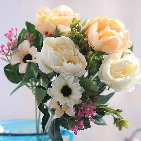 Bouquet de mariée en soie avec pivoines artificielles de 30 cm et gypsophile, fleurs de marguerite, décoration pour mariage et maisonChampagne (1/5)