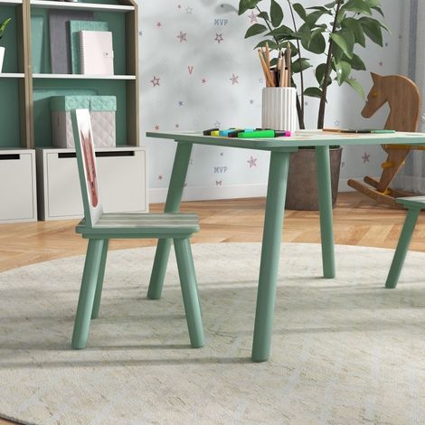 Table enfant 60x60x44 cm en bois vert, gain de place pour chambre enfant FloraGrace (1/5)