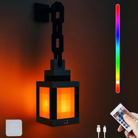 Pixelated Lantern Nachtlicht Tragbare Wall Nachtlicht 16 Farben mit Fernbedienung & Dimmfunktion 3D Nachttischlampe Kinder Akku Wandlampe für Schlafzimmer Camping Geschenk für Gamer (1/5)