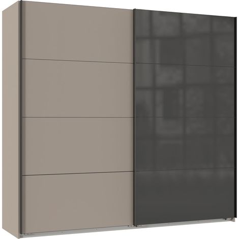 Armoire à portes coulissantes coloris Gris et verre coloris noir, rechampis graphite - Longueur 225 x Hauteur 208 x Profondeur 65 cm (1/3)