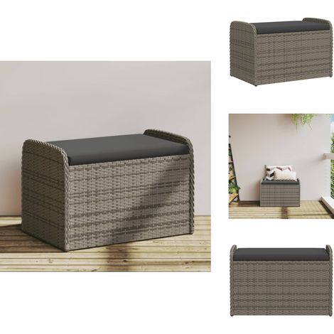 Banc de rangement avec coussin gris 80x51x52 cm résine tressée - Banc De Jardin - Meuble De Jardin - Rangement Extérieur - Résine Tressée - Mobilier D'extérieur (1/5)