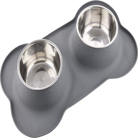 Gamelle double pliable en silicone pour chien et chat, antidérapante, coloris gris (1/5)