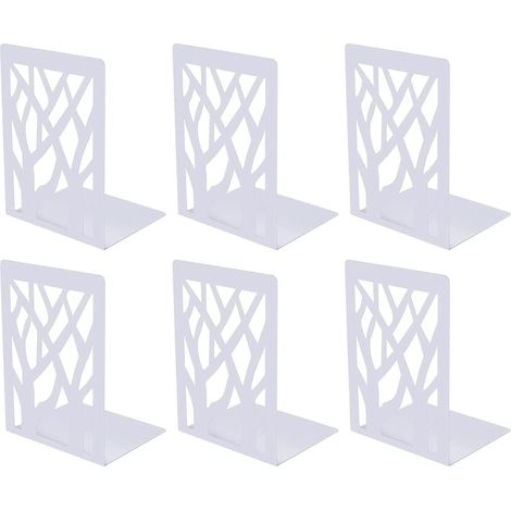 3 Paar Buchstützen Metall Weiß, Baum & Blatt Design, Rutschfest (1/5)