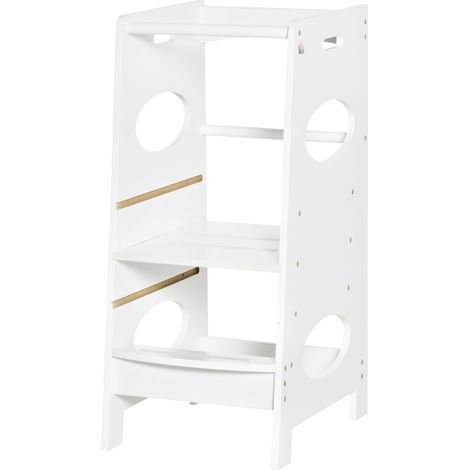 Tour Montessori réglable 3 niveaux, tour d'apprentissage enfant en bois, échelle enfant blanc