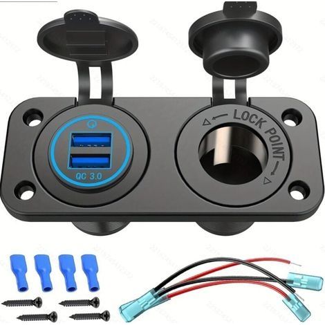 Panneau Prise de Chargeur USB 12V Amélioré QC 3.0, Allume Cigare Double Ports USB, Avec Interrupteur Tactile Marche/Arrêt Étanche Prise Allume-Cigare pour Voiture, Marine, Bateau, Camion (1/3)
