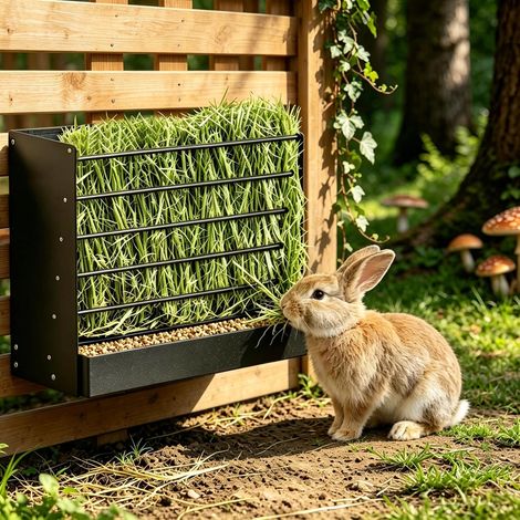 Metal Rabbit Hay Rack, Hay Feeder for Rabbits 2 in 1, Hay Net Cage for Guinea Pig and Chinchilla, Solid (1/5)