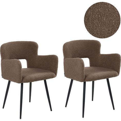 Esszimmerstuhl 2er Set SANILAC Bouclé Braun
