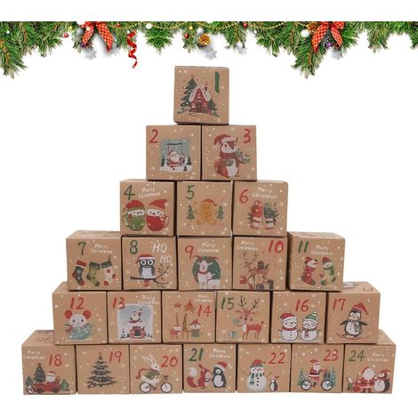 Calendrier de compte à rebours vide pour Noël 24 jours Boîte de vacances pliable pour enfants et adultes pour fête d'anniversaire, mariage, cheminée, chambre à coucher (1/5)