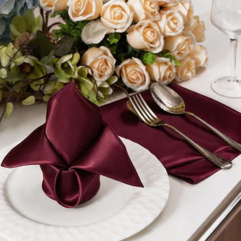 Set aus 20 roten bordeauxfarbenen Satintischservietten 43x43 cm – Luxuriöse Dekoration für Hochzeit und Hotel-lsw