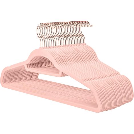 (Rose)10 Pièces Cintres en Plastique, Cintres Antidérapants, Cintres en Velours avec Porte-Cravate, Peuvent Etre pour Les Manteaux, Robes, Chemises (1/5)