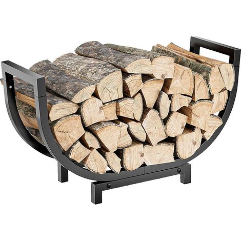 Range-bûches 61 cm, support à bûches robuste, organisateur de rangement en métal pour bûches, rangement de bois de chauffage résistant (1/5)